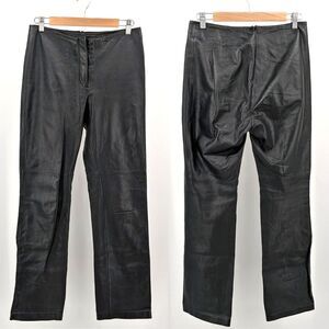 Vintage 90s y2k Leather Pants Bootcut Black Patchwork Zip Front Size 8